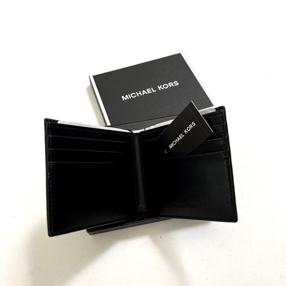 NWT 3pc MICHAEL KORS Slim Billfold Wallet Set Black Gray / Brown Navy Logo Boxed - Picture 15 of 16